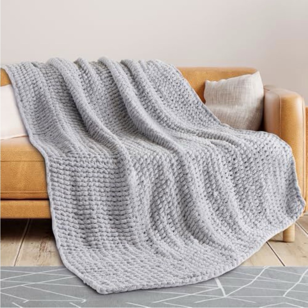 Gray Chunky Knit Throw Blanket